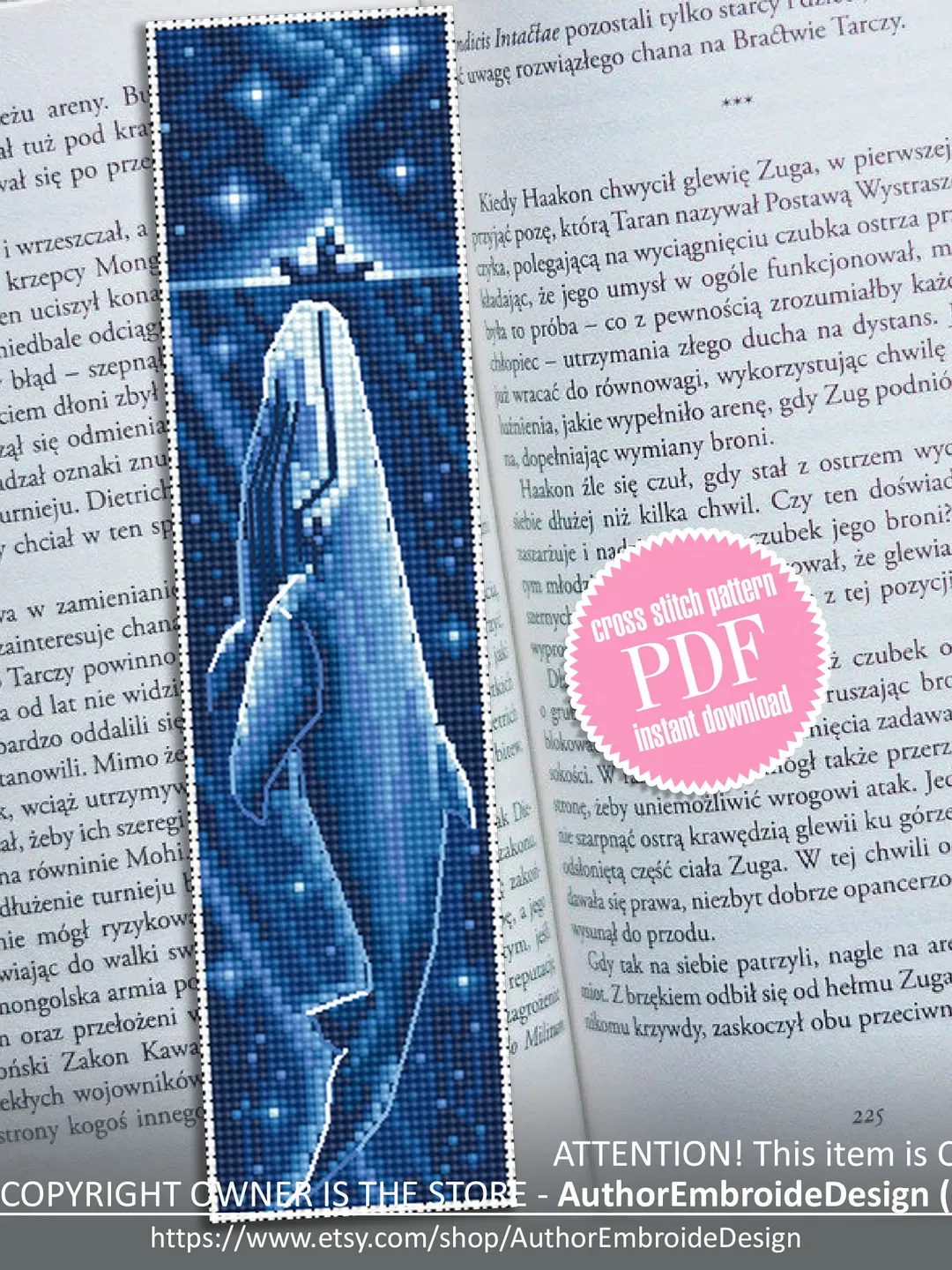 Bookmark cross stitch pattern download PDF Blue whale pattern PDF ...