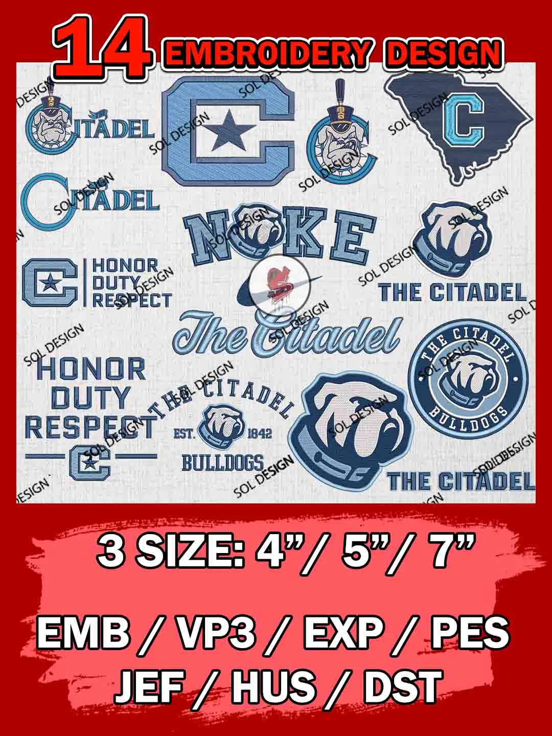 14 NCAA The Citadel Bulldogs Bundle Embroidery Files, NCAA The Citadel Bulldogs Team Bundle Embroidery Designs, NCAA Teams, National College Football Team 3 sizes, NCAA The Citadel Machine Embroidery, Digital Download