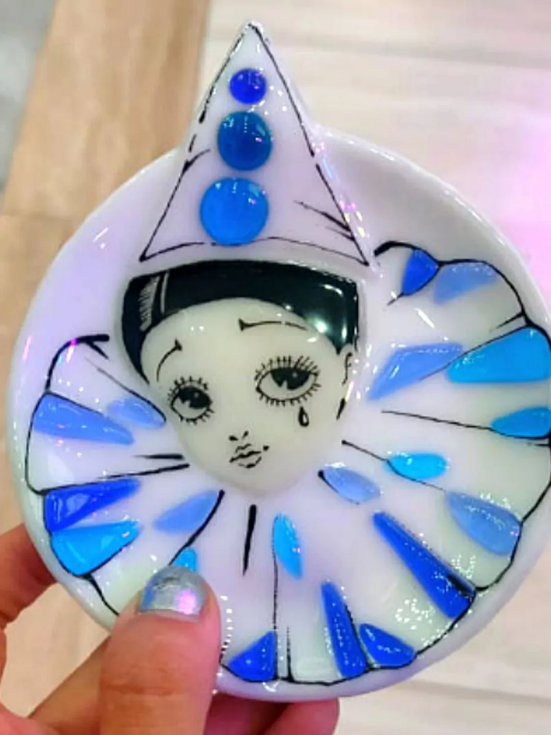 Fused glass small plates with Pierrot