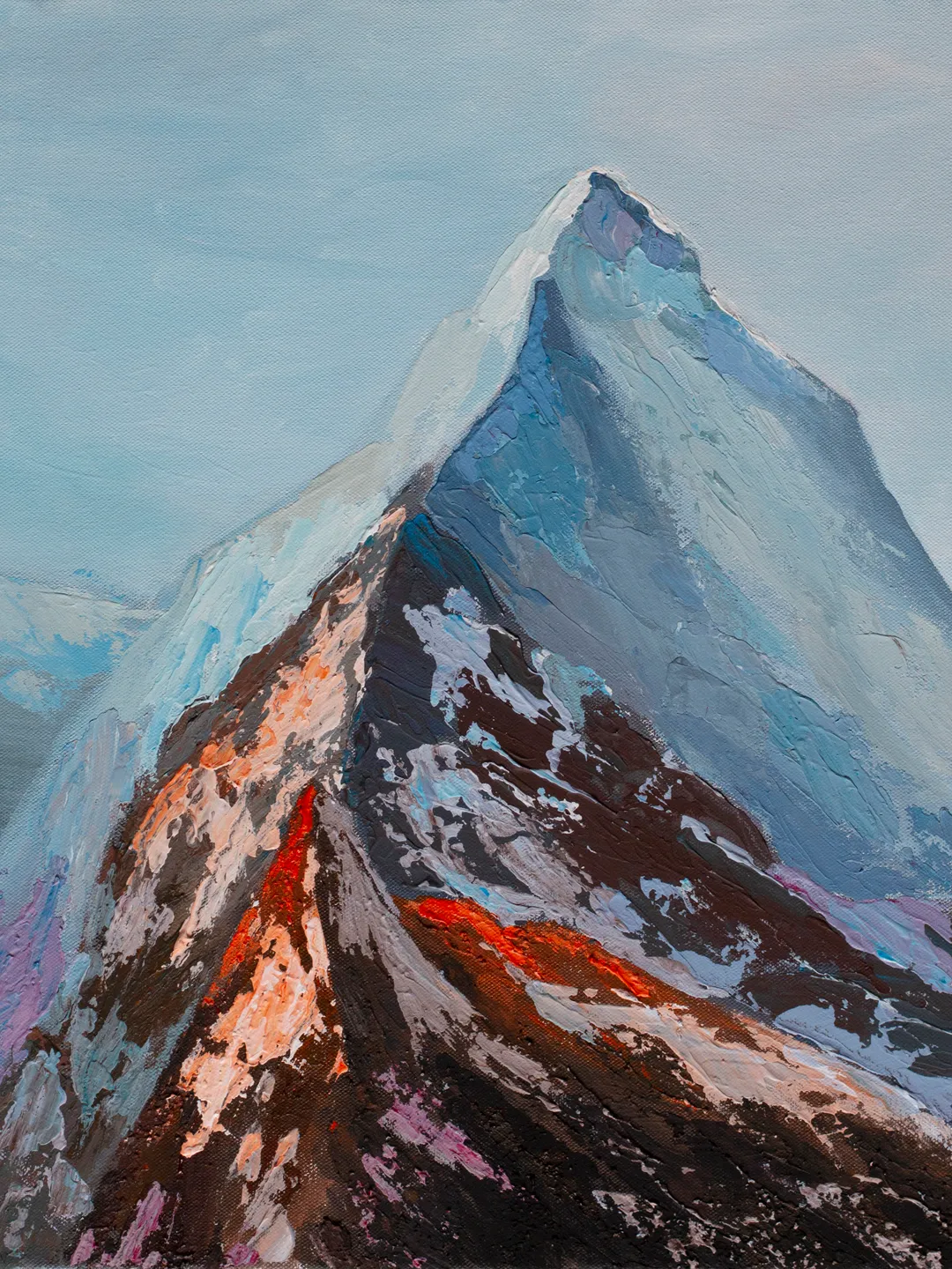 Snowy Mountains wall art | Modern Abstract Himalayas Painting | 3D Gold Effect Acrylic Art on Canvas 70x50 cm | Handmade Artwork