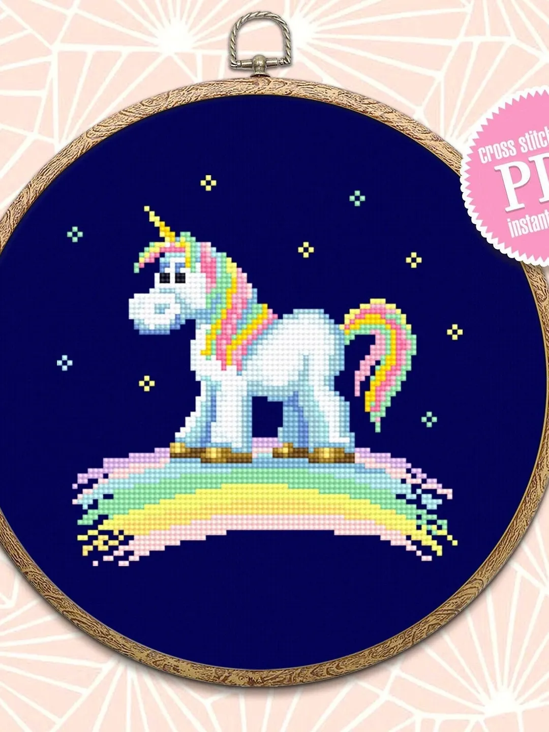 Rainbow unicorn cross stitch pattern download PDF Unicorn hand embroidery PDF Cute animal cross stitch chart, Little horse cross stitch #K11