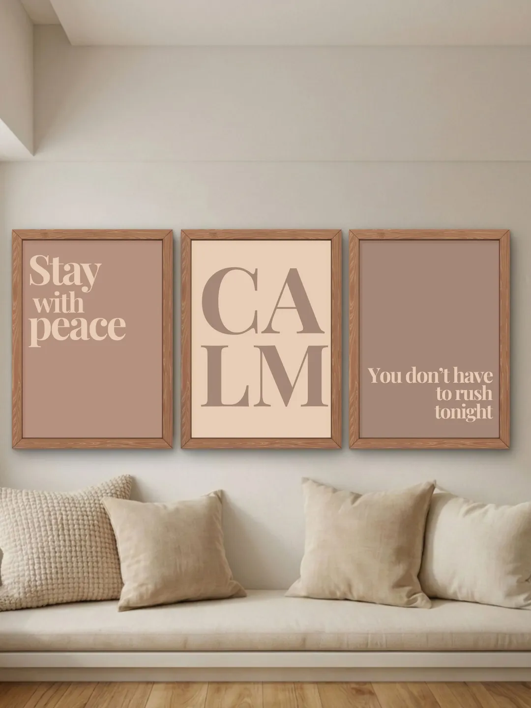 Stay With Peace Printable Wall Art Set of 3, Calm Quote Prints, Neutral Bedroom Decor, Minimalist Typography Wall Art, Digital Download