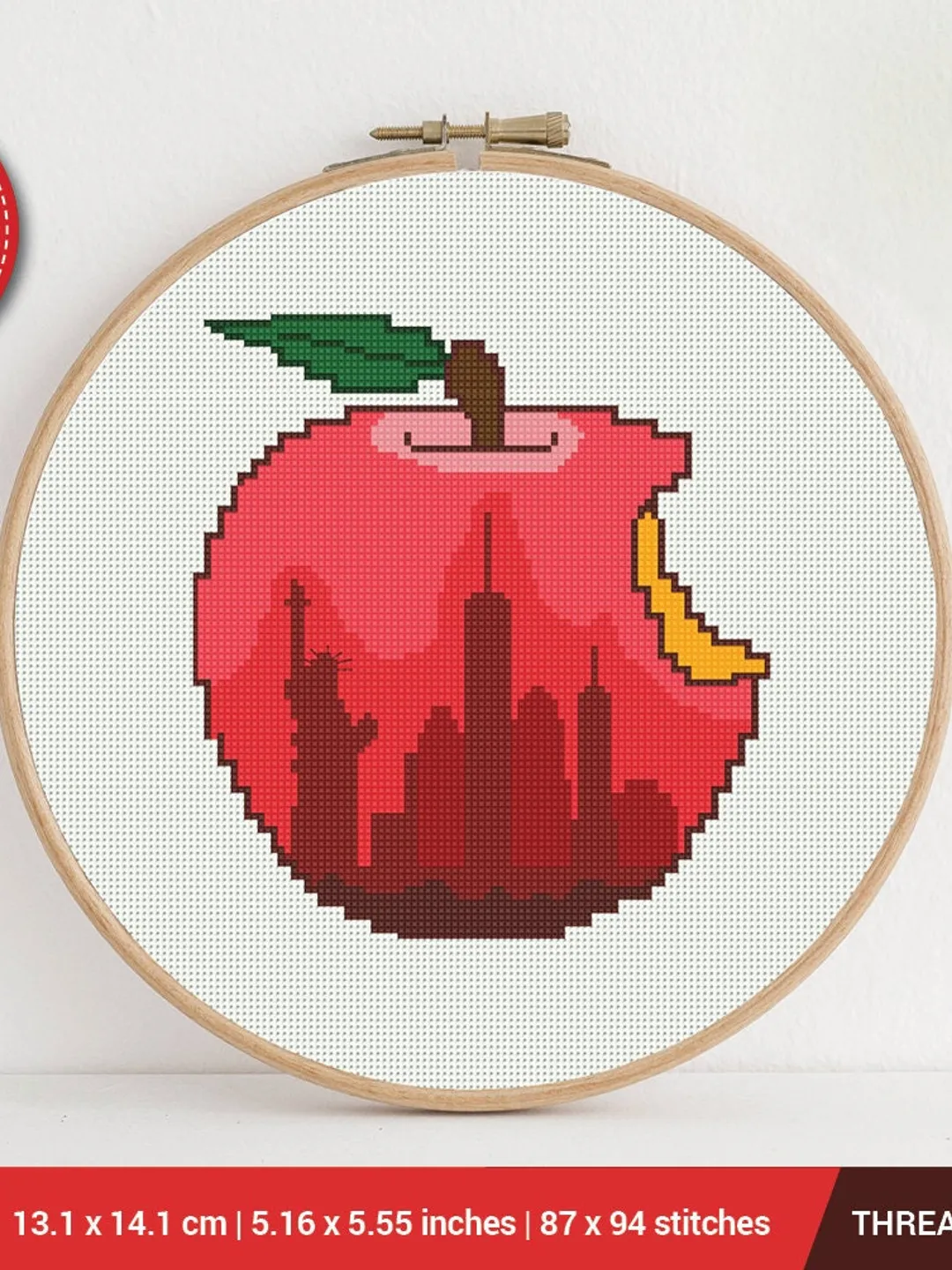 New York City Big Apple Cross stitch pattern | Embroidery Pattern | Instant Download | Embroidery Designs