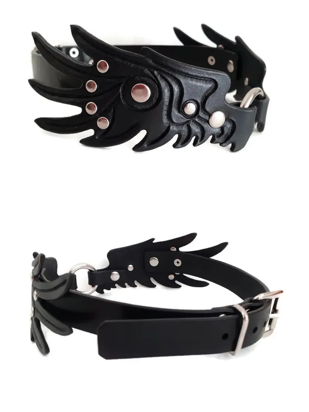 Personalized leather bdsm day collar Gift for sub wings slave collar