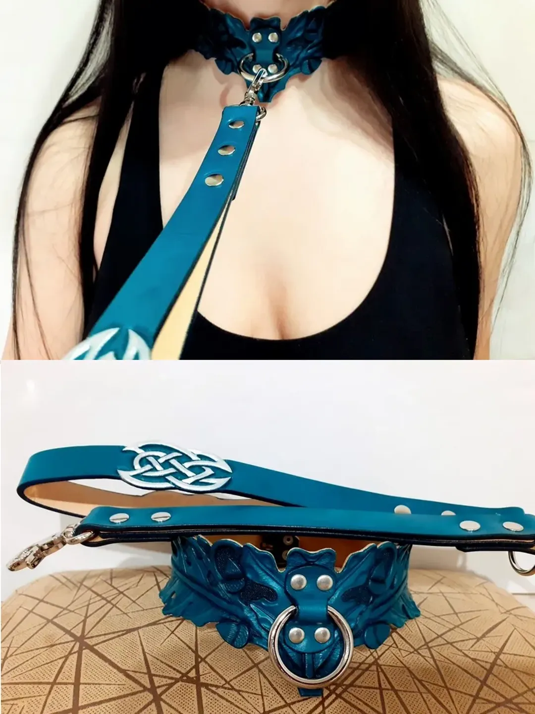 Quality leather bondage set bdsm collar with short leash for woman