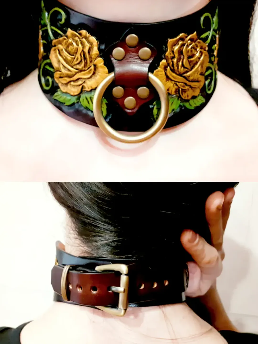Custom bdsm collar choker with roses for woman