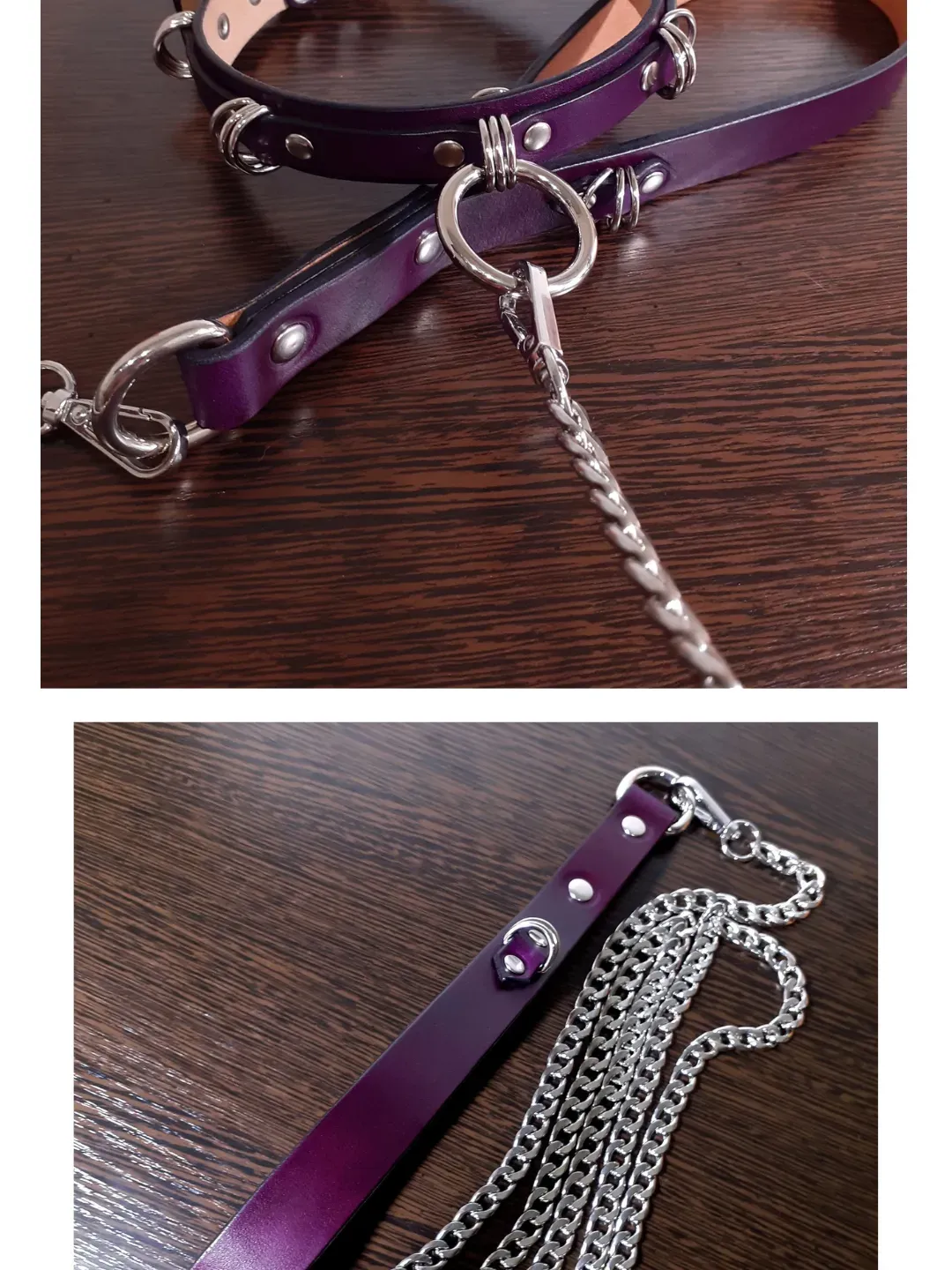 Fashion purple bondage set collar with chain leash plus size