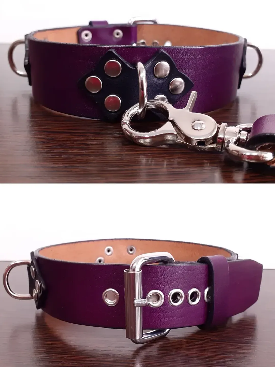 Luxury handmade purple leather BDSM collar choker for women plus size