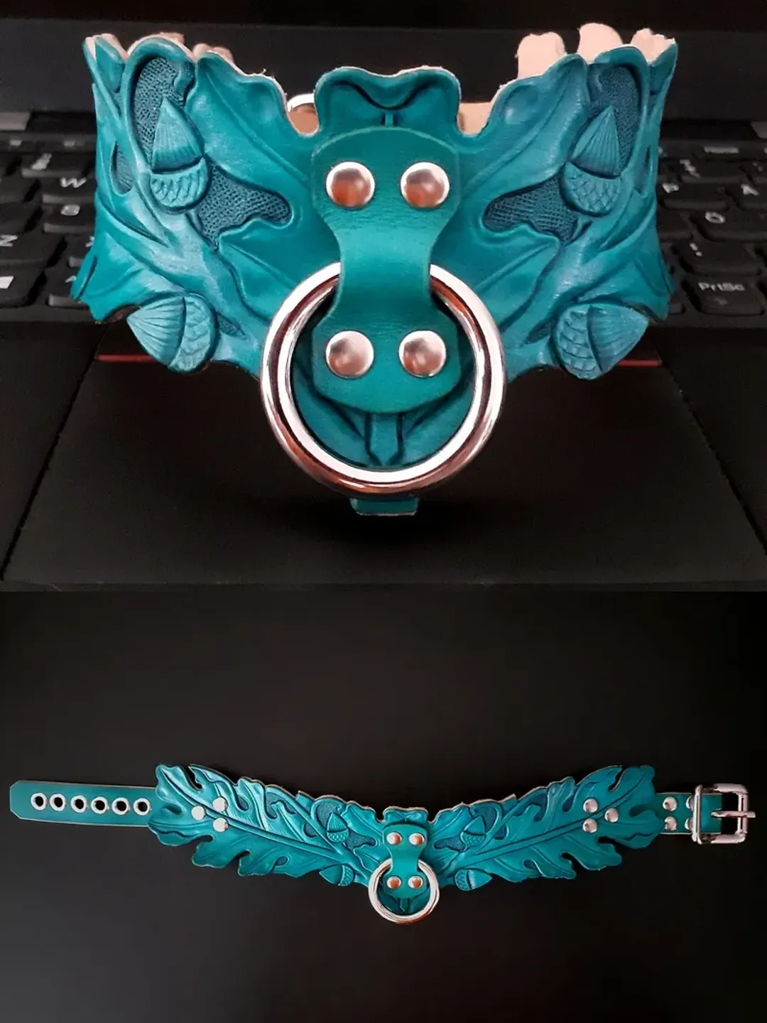 Custom leather bdsm day collar Turquoise bdsm choker necklace