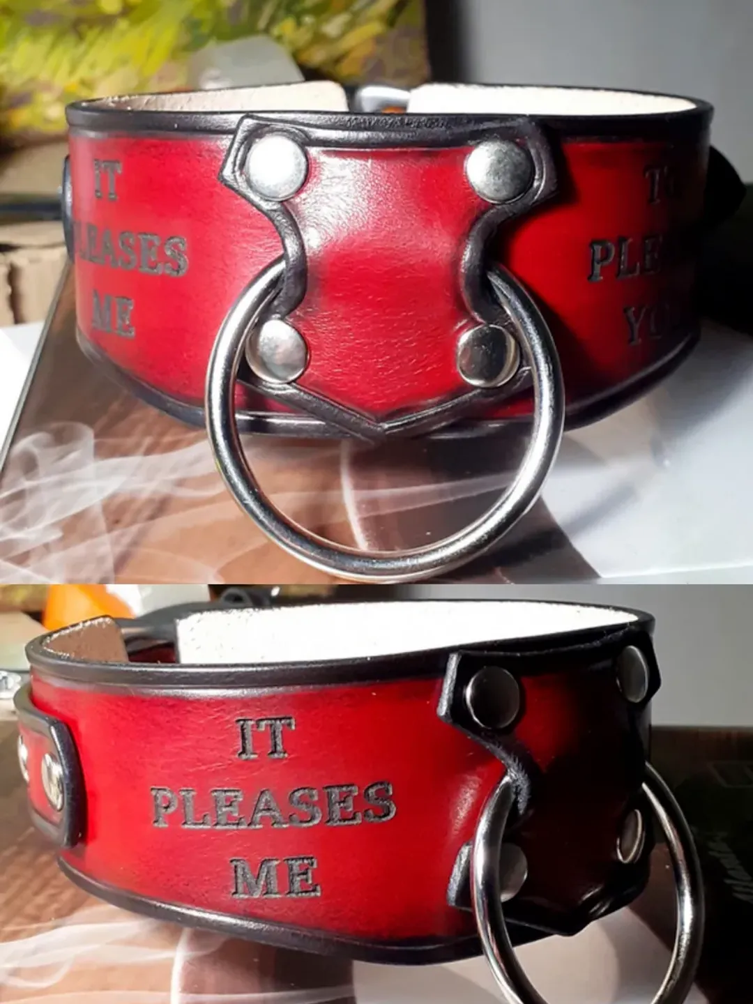 Luxury bdsm collar Red leather bondage sub collar o-ring
