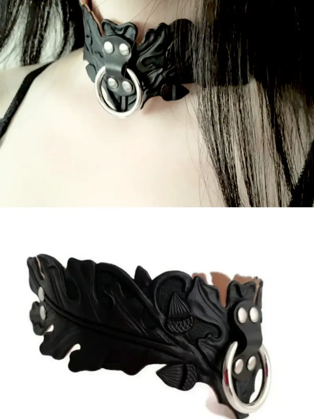 Custom bdsm bondage collar for submissive Oak leaves choker