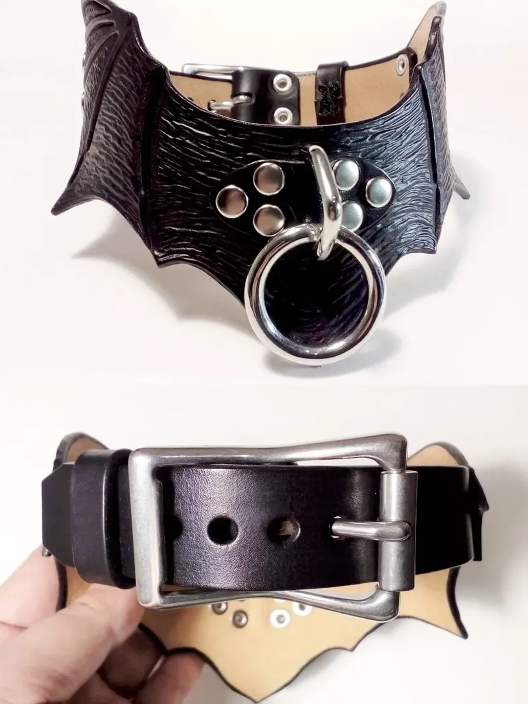 Personalized role play bondage collar in the form bat wings