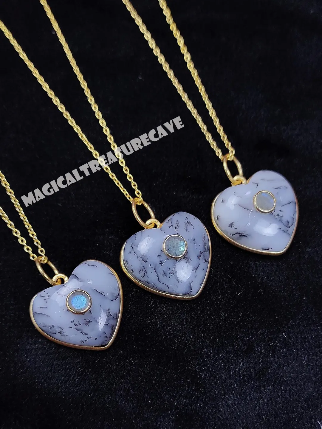 Dendrite Opal-Labradorite Necklace, 925 Silver Heart Pendant, Promise Pendant, Dendrite Opal Jewelry, Handmade Necklace, Gift For Her
