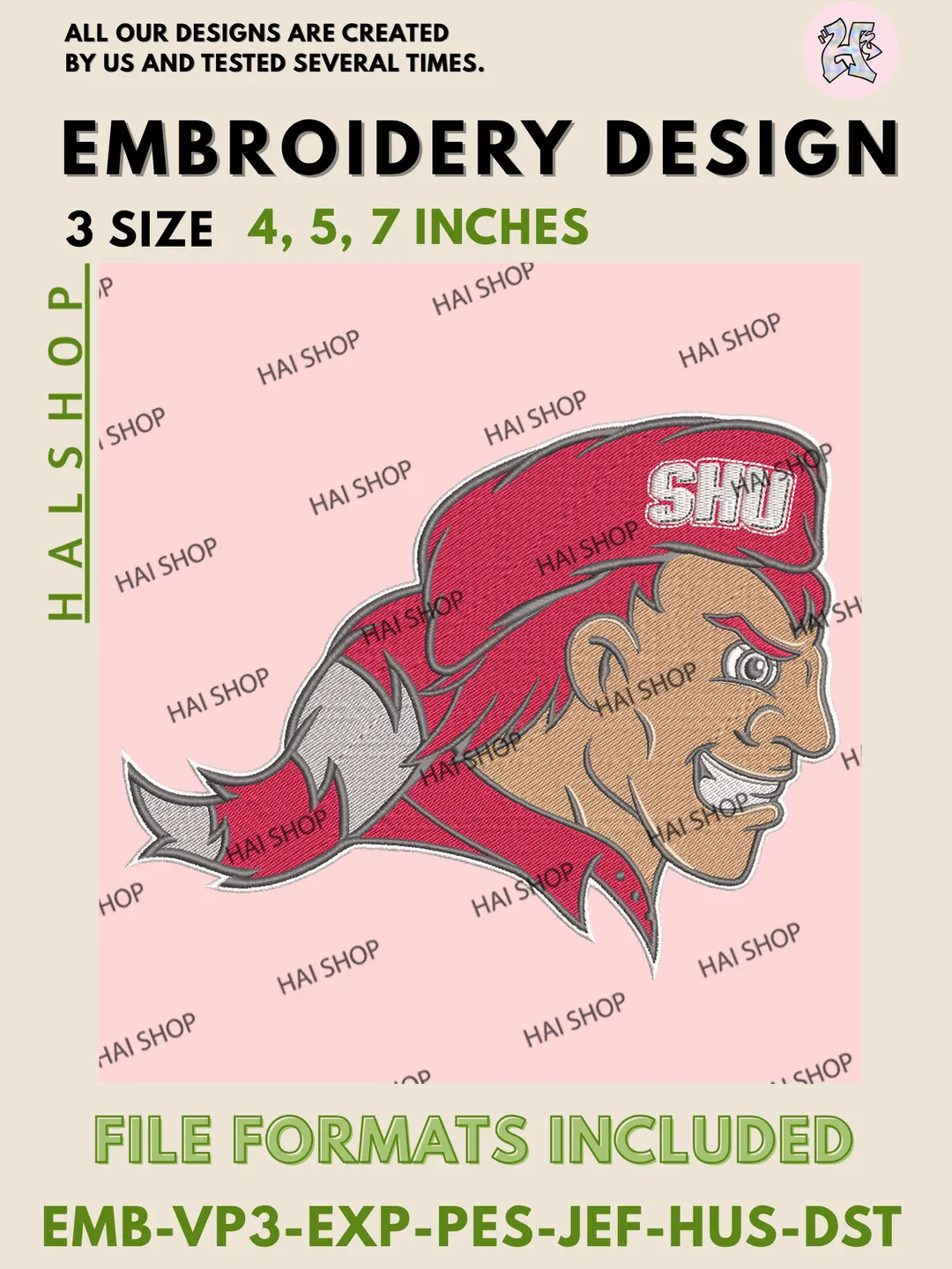 NCAA Sacred Heart Pioneers Team Mascot Logo Machine Embroidery Design Files, Sacred Heart Pioneers College Team Logo Embroidery, NCAA Machine Embroidery Designs, Digital Download