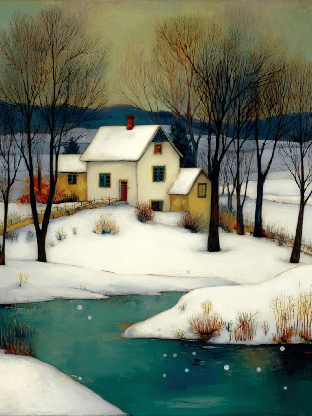 55 Cottage Winter Scene Art Collection Snowy Country Houses River Landscapes PNGs for Sublimation and Wall Decor