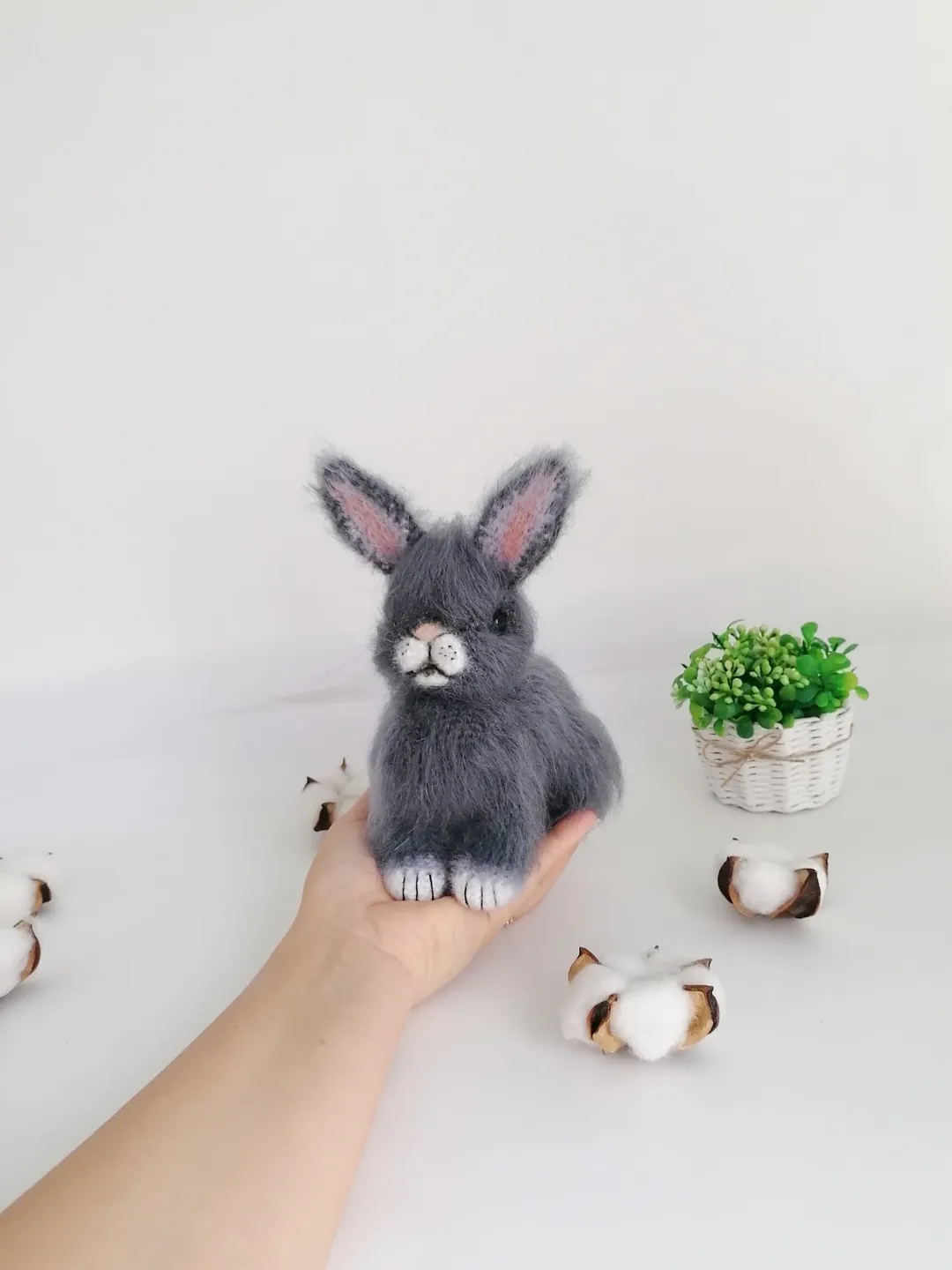 grey fluffy rabbit crocheted