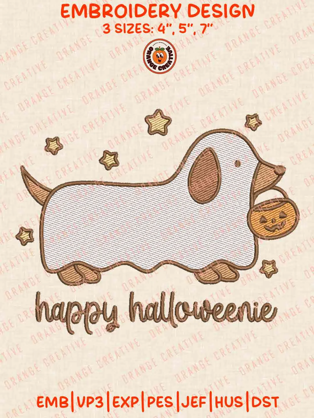 Halloween Cute Dog Dachshund Ghost Embroidery Design, Happy Halloweenie ...