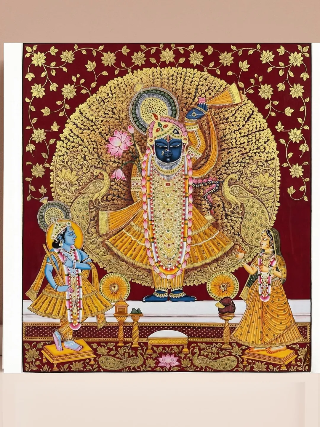 pichwai Shreenathji print, Indian Folk Art, Hindu god, Lord Krishna, spiritual prints
