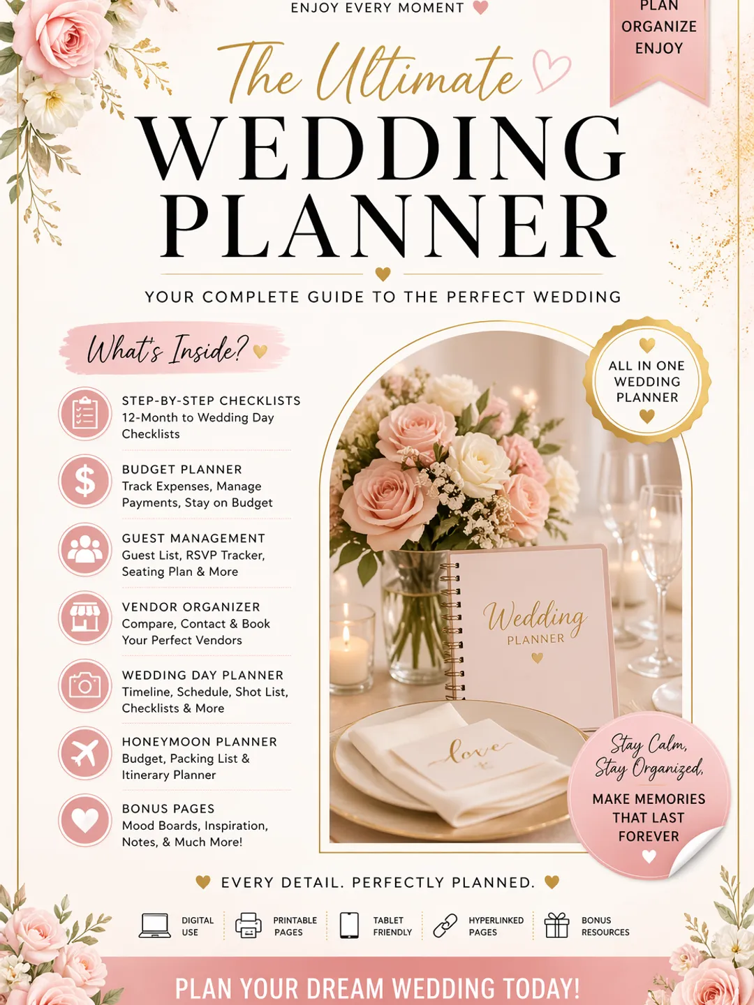 Printable Wedding Planner Guide.pdf Wedding Planner – Editable Canva Wedding Planner