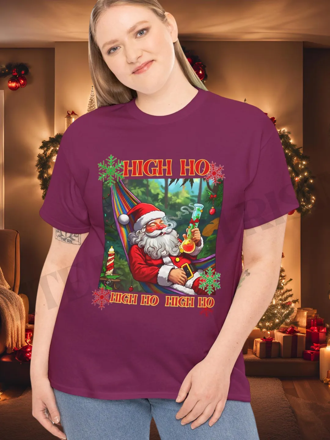 Funny Santa Bong Christmas T-Shirt: High Ho Holiday Humor