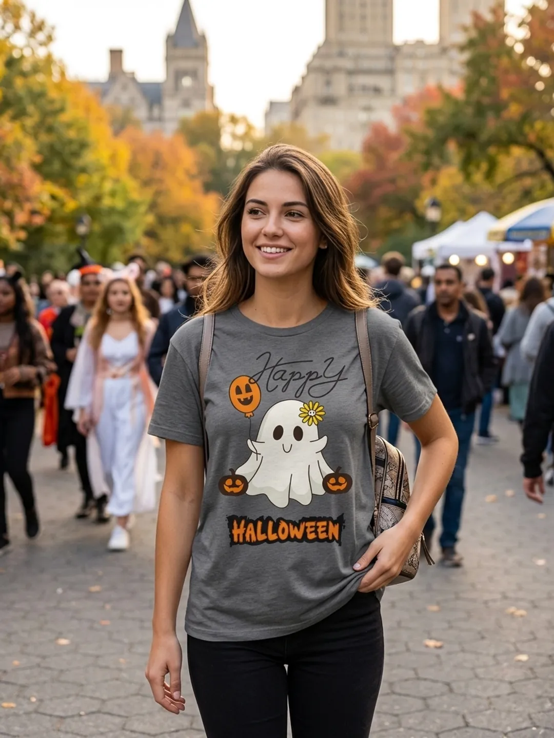Happy Halloween Cute Ghost PNG - Retro Pumpkin Balloon T-Shirt & Mug Design
