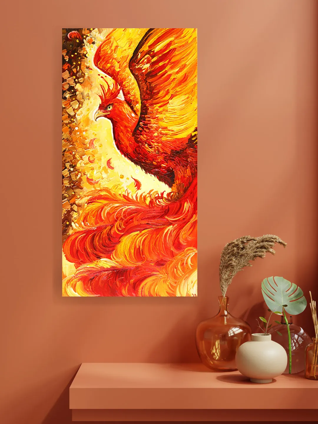 Phoenix Oil Painting Bird Phoenix Original Art Fire Bird Textured