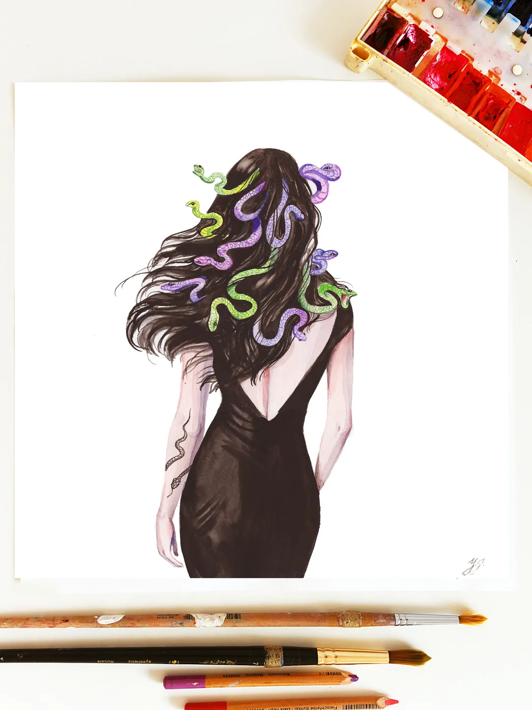 Medusa Gorgon Painting Medusa Original Art Greek Goddess Watercolor Artwork