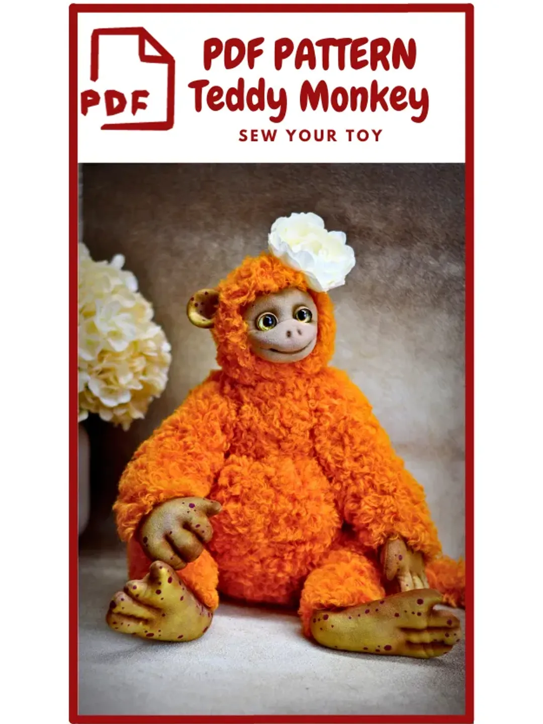 Monkey Sewing Pattern - Soft Monkey , Plush Monkey Toy Monkey, Downloadable Pattern, Sewing tutorial, Monkey Teddy
