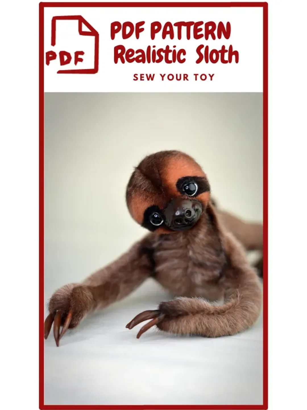 PATTERN Sloth 6 inches (17 cm) - SEW  Realistic Sloth Toy - Collectible toy - Posing Toy Sloth - Stuffed Animal Sloth
