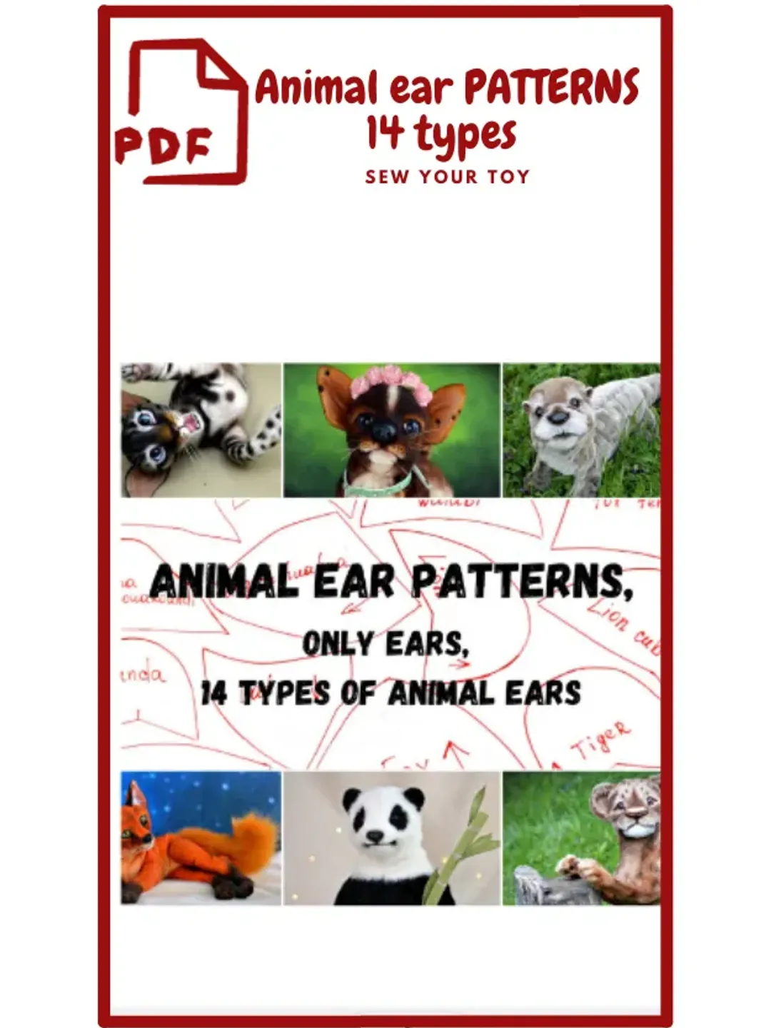 Ears Patterns. Image Animal ear PATTERNS, ONLY EARS, 14 types of animal ears