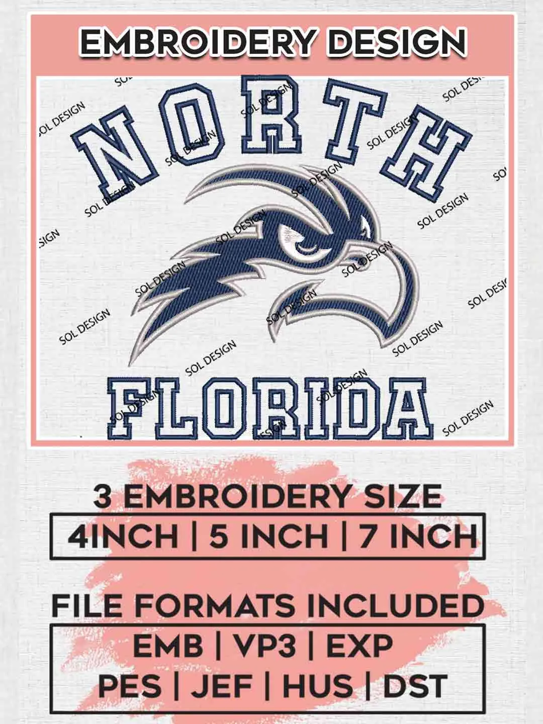 North Florida Ospreys Logo Embroidery Designs, NCAA Logo Embroidery files, NCAA North Florida Team, Machine embroidery designs, Digital Download