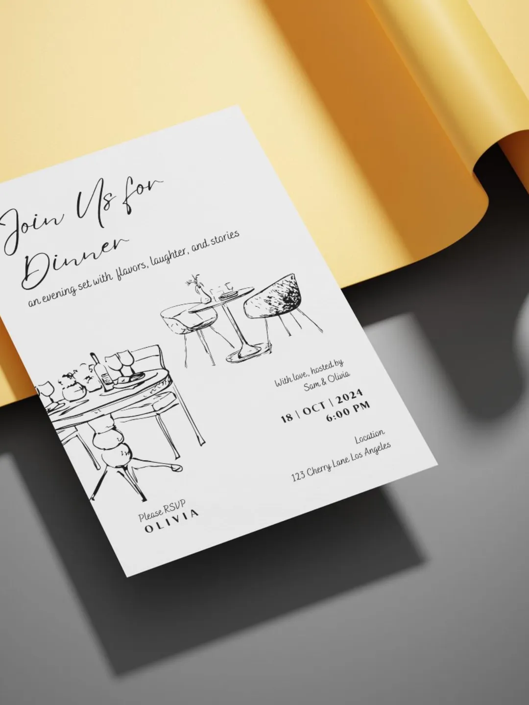 Simple Dinner Invite Dinner Party Invitation Template | Minimal Handdrawn Design for Special ...
