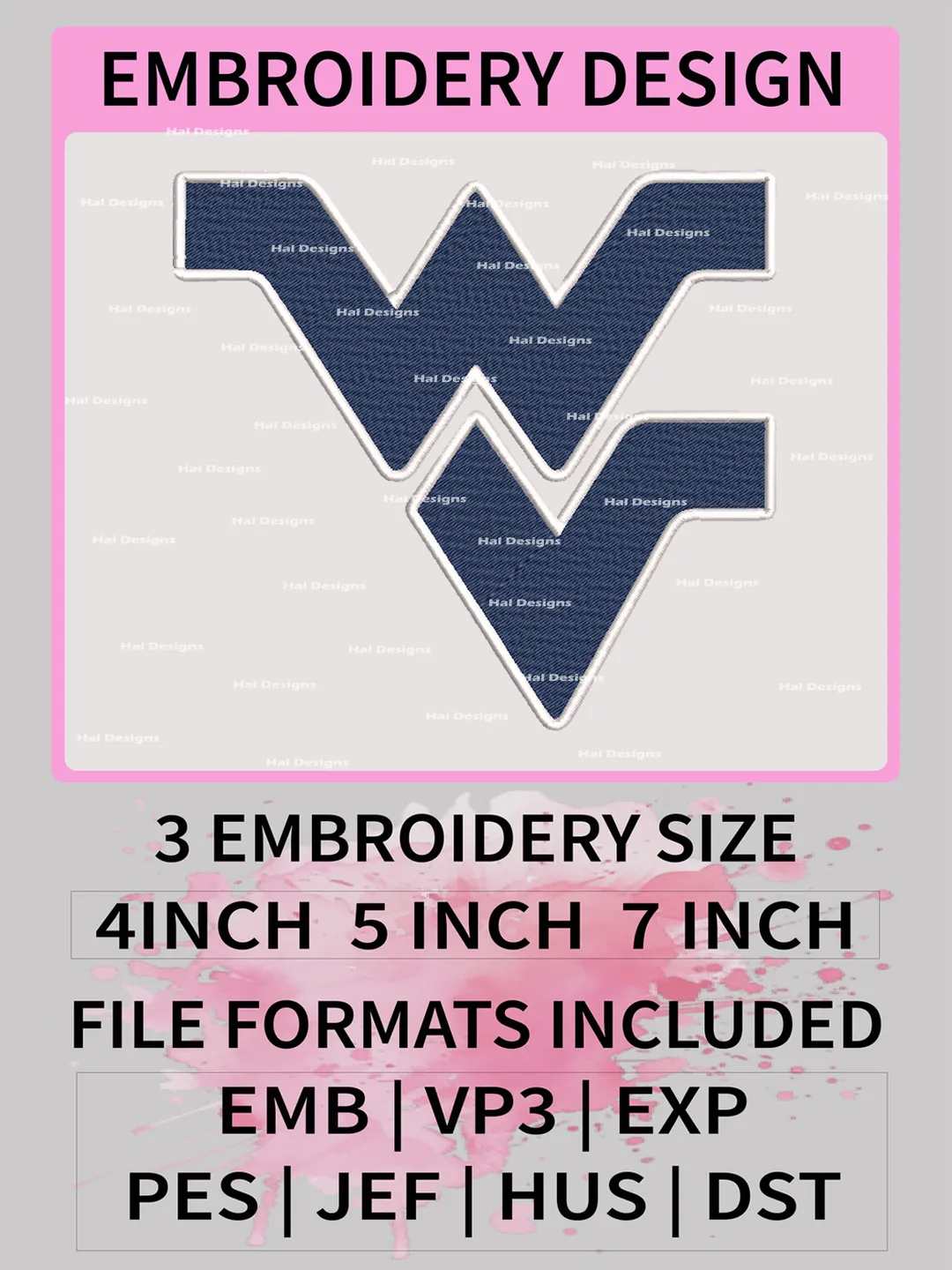 NCAA West Virginia Mountaineers Embroidery File, 3 Sizes, 6 Formats, NCAA Machine Embroidery Design, NCAA Logo, NCAA Teams