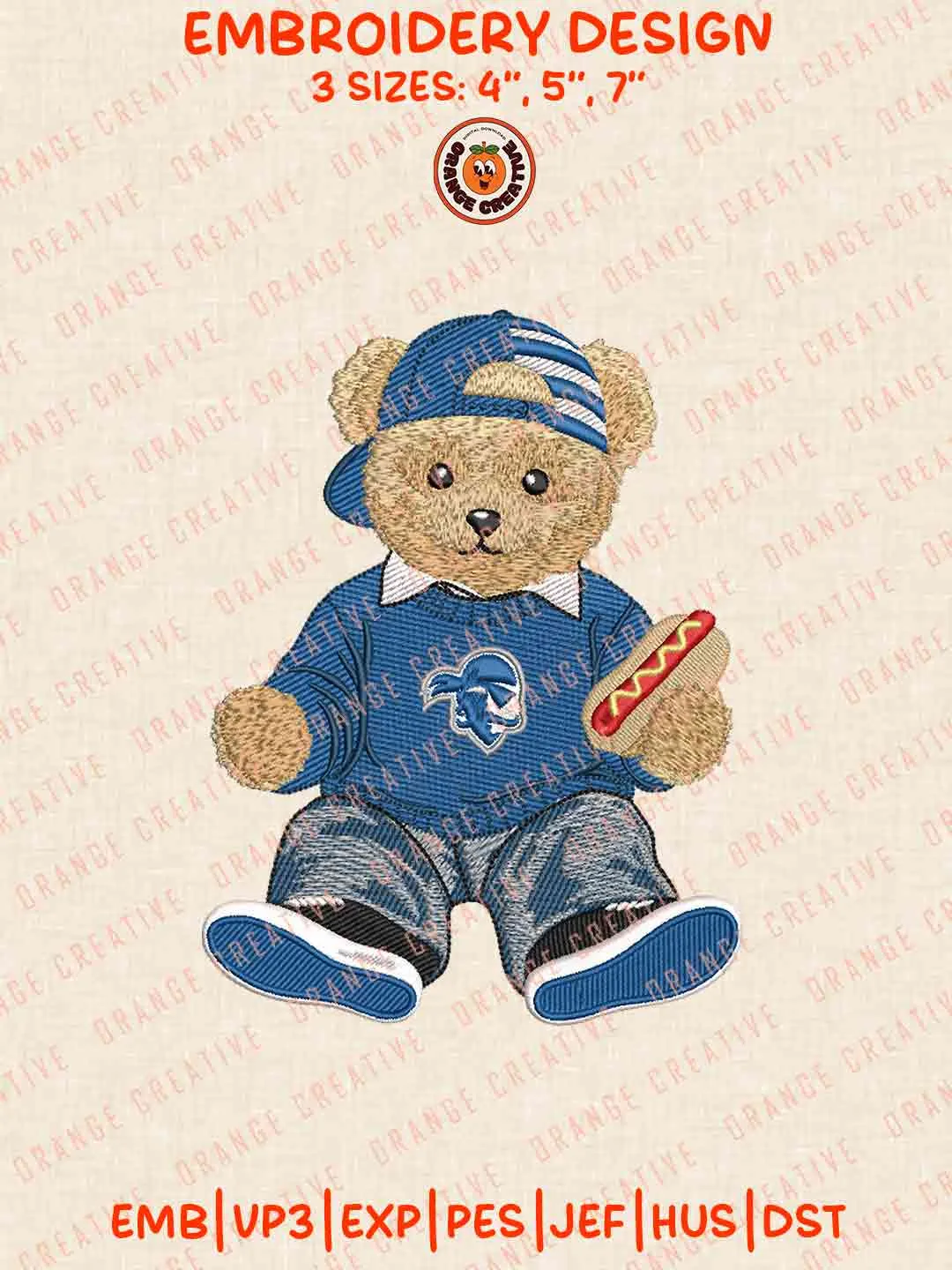 Seton Hall Pirate Teddy Bear Football Embroidery Design Files, Football Logos Embroidery Designs, Sport Machine Embroidery Files, 3 Sizes, Custom Sizes, Instant Download