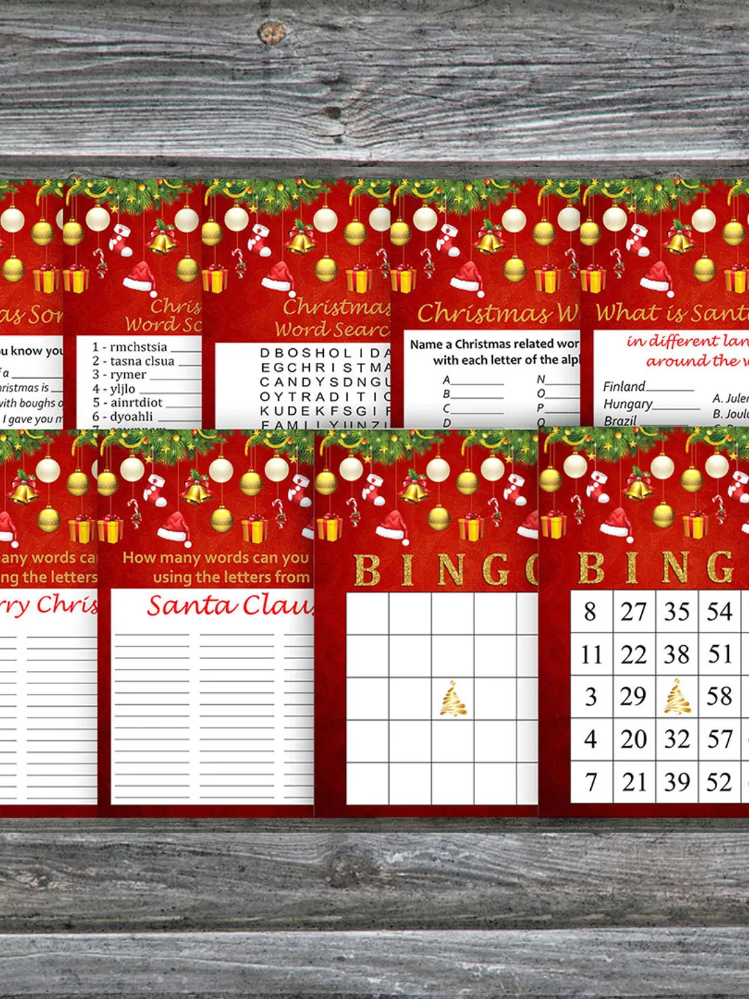 Christmas party games bundle,Printable Christmas Party Game Pack,Gold christmas toys Christmas Trivia Game Cards