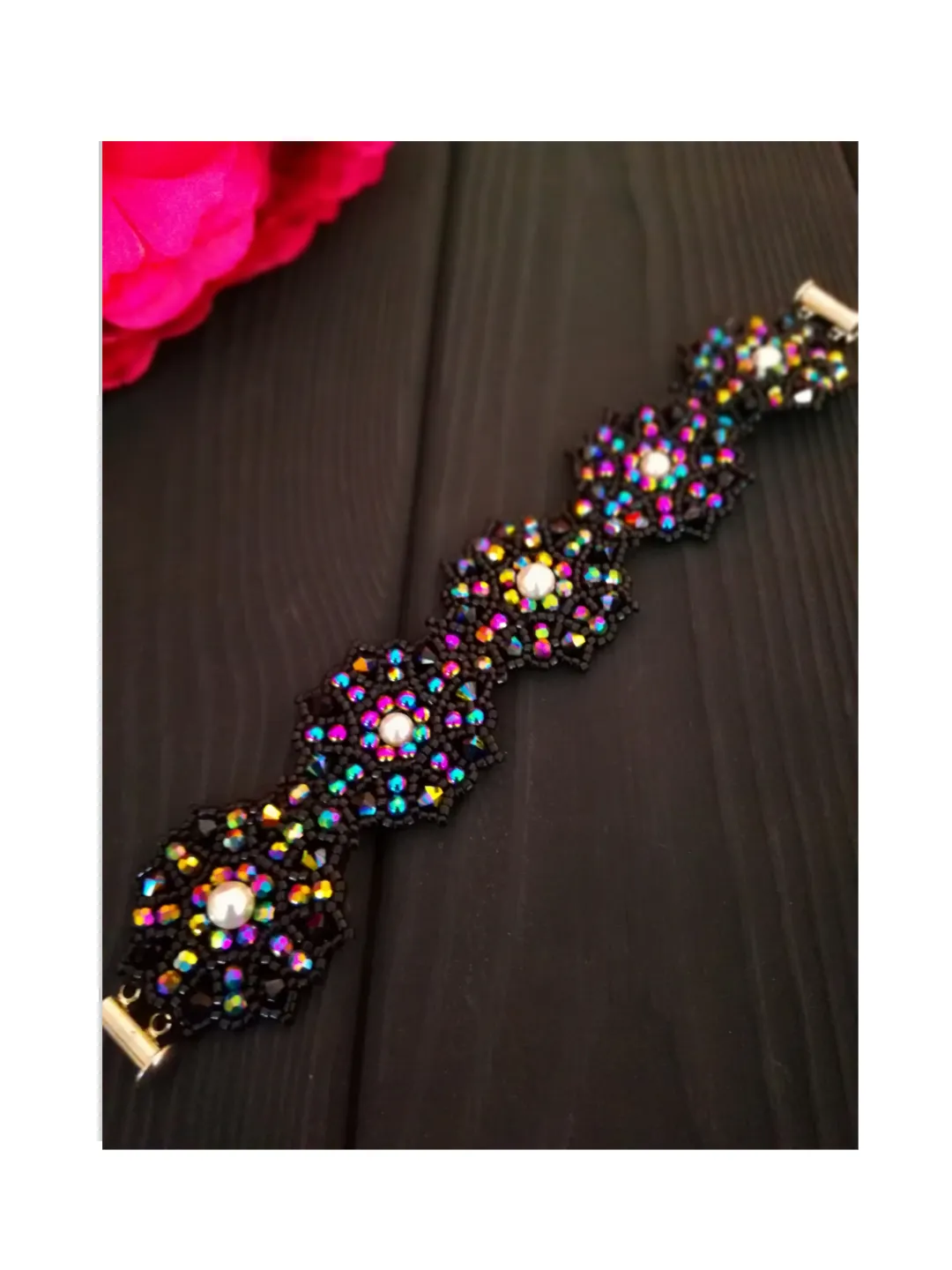 Black woven Bracelet , bead bracelet