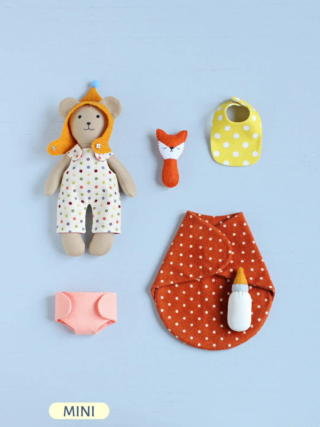 PDF Mini Bear Stuffed Animal with Baby Set Sewing Pattern