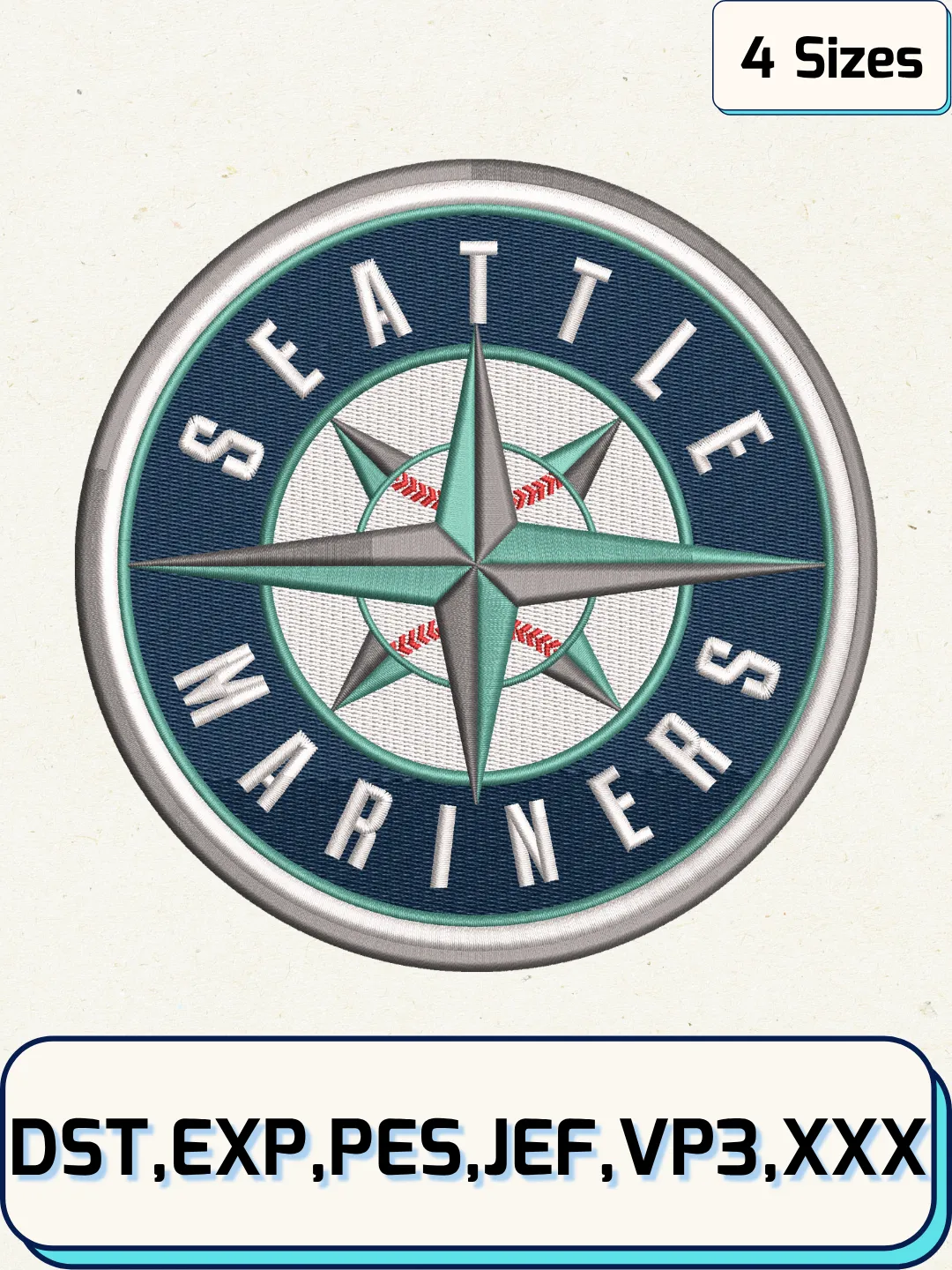 Mariners Baseball Embroidery Design – Machine Embroidery File- 4 Sizes