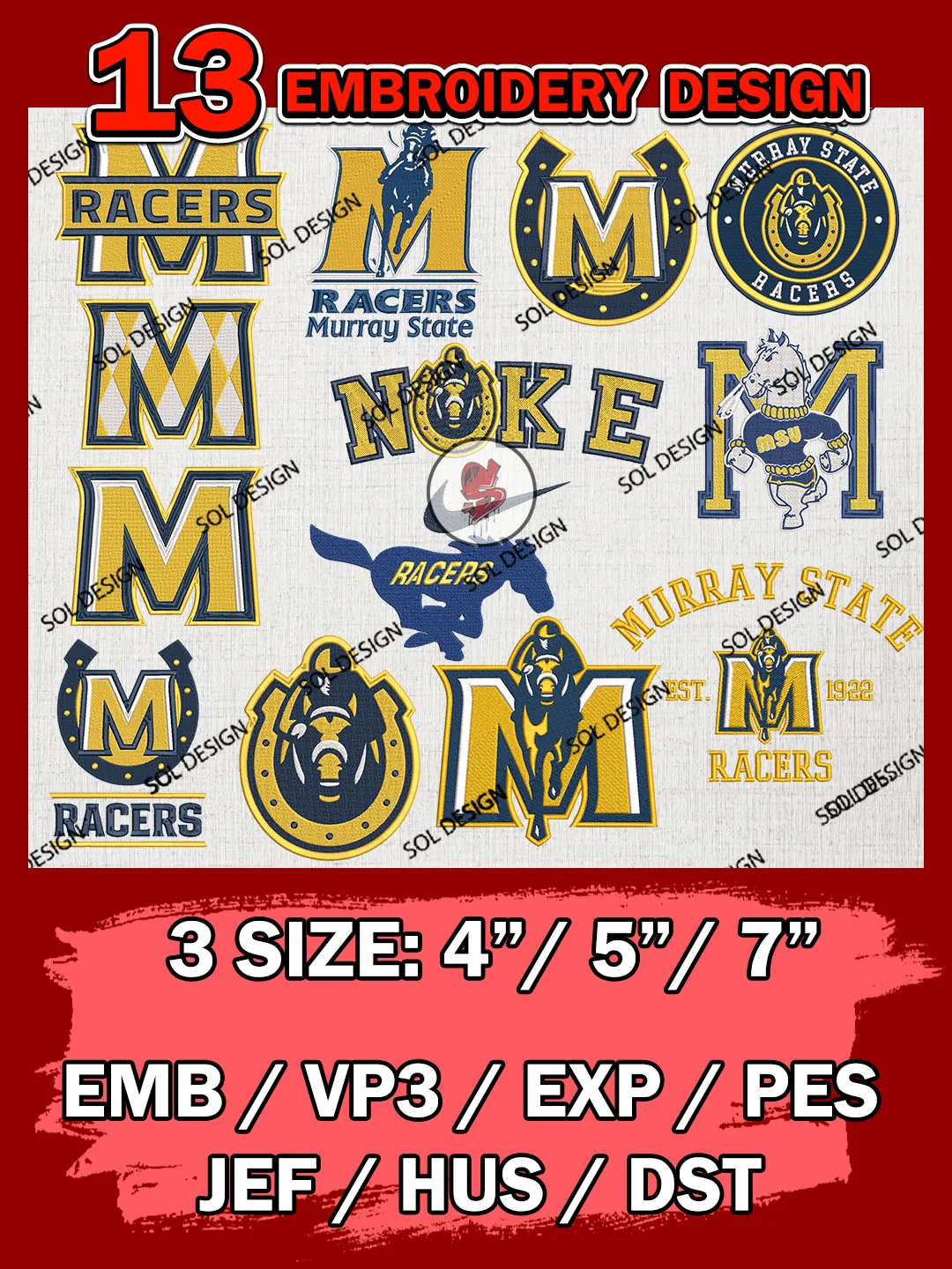Murray State Racer Graphics Design NCAA Murray State Racers Team Logo Embroidery Design Files, NCAA Murray ...
