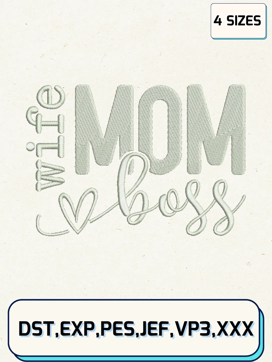 Mom Wife Boss Embroidery Design Files, Mother's Day Logos Embroidery Designs, Machine Embroidery Files, 4 Sizes