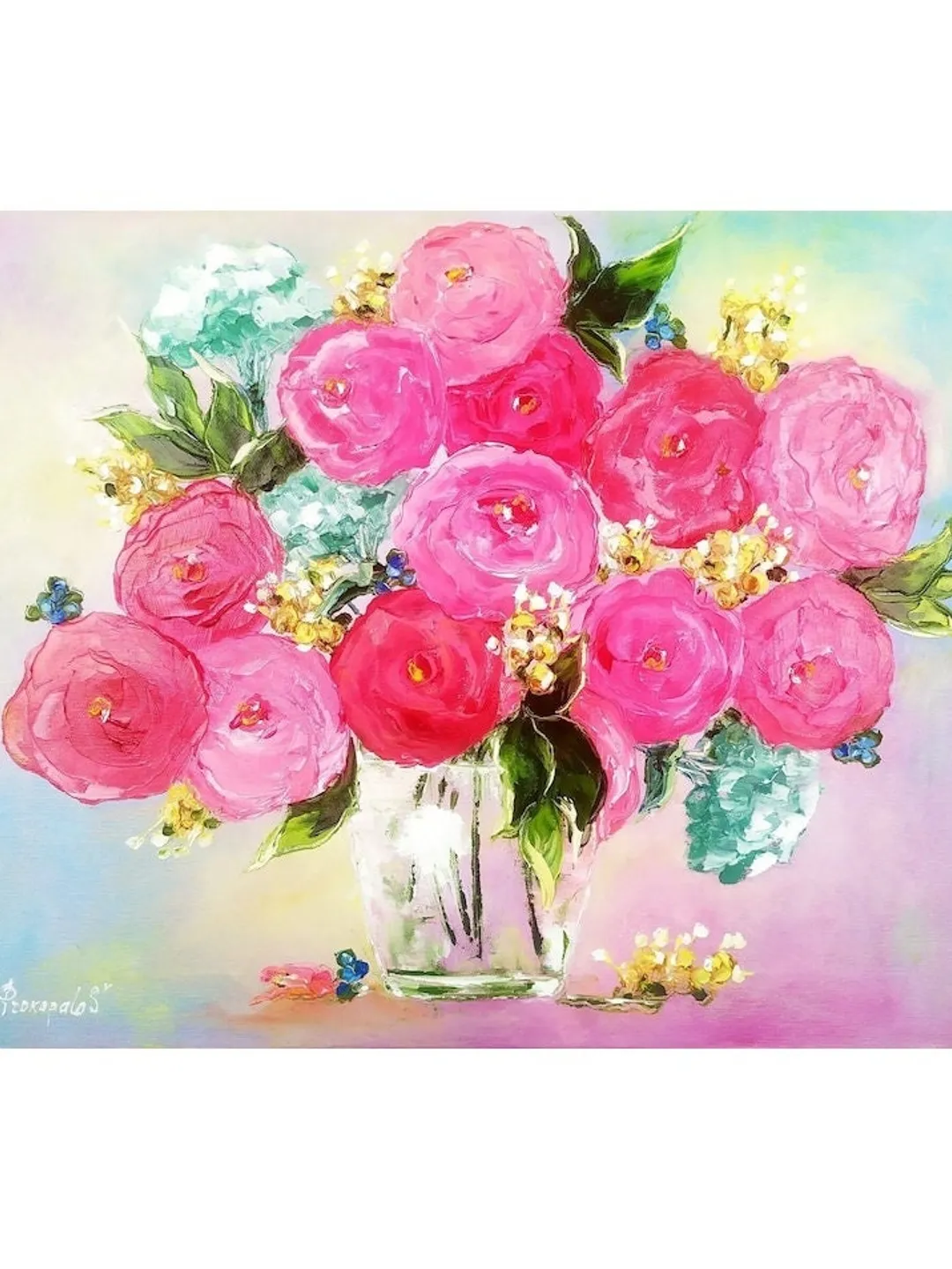 Bluebonnet Painting Rose Oil Painting Original Art Impasto Oil Painting ...