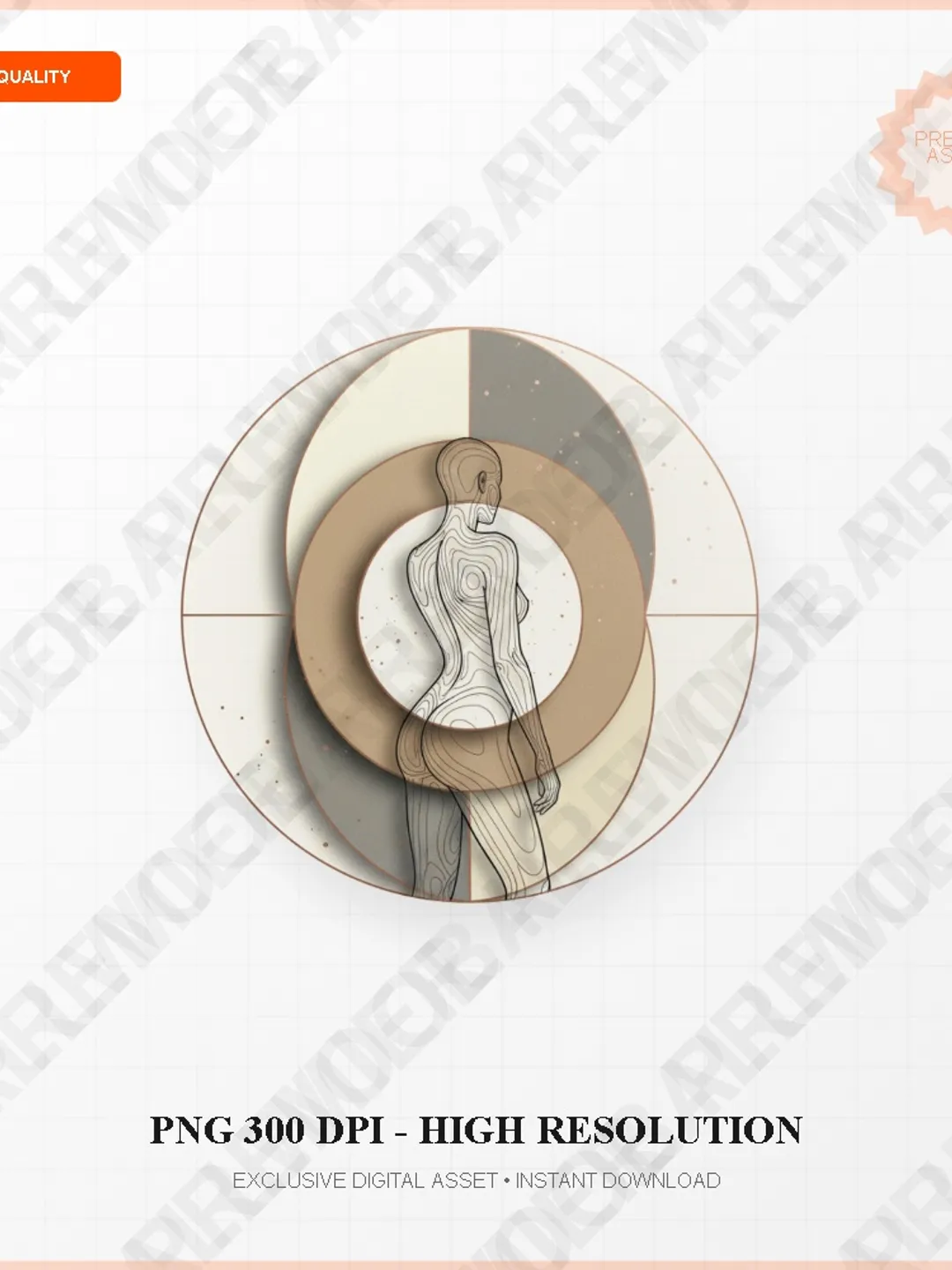 Boho Abstract Woman Line Art Topographic Silhouette PNG Digital Print Graphic
