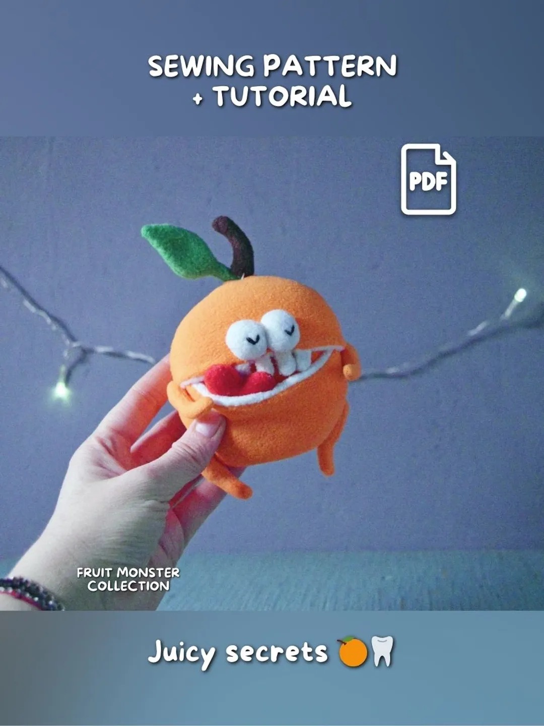 Zygocactus Monster Plush Sewing Pattern with Secret Mouth Pocket PDF