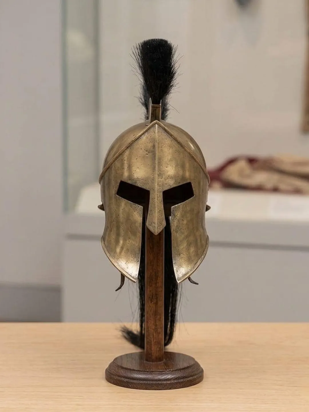 Hand-Forged Brass Spartan Helmet - Corinthian Warrior Armor,Black Horsehair Crest,History Decor