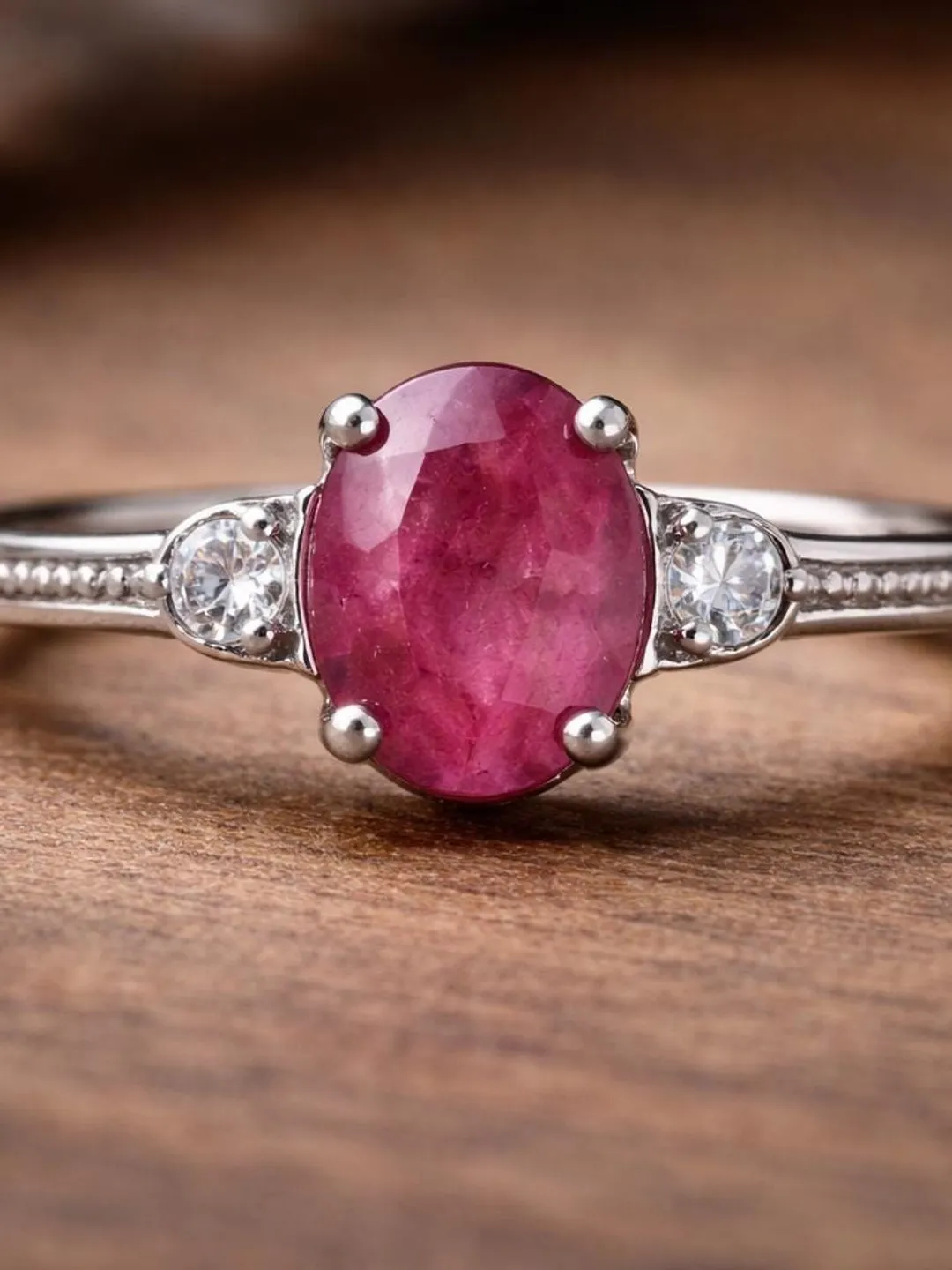 Handmade 4 Carat Oval Ruby Ring | Sterling Silver Three Stone ...