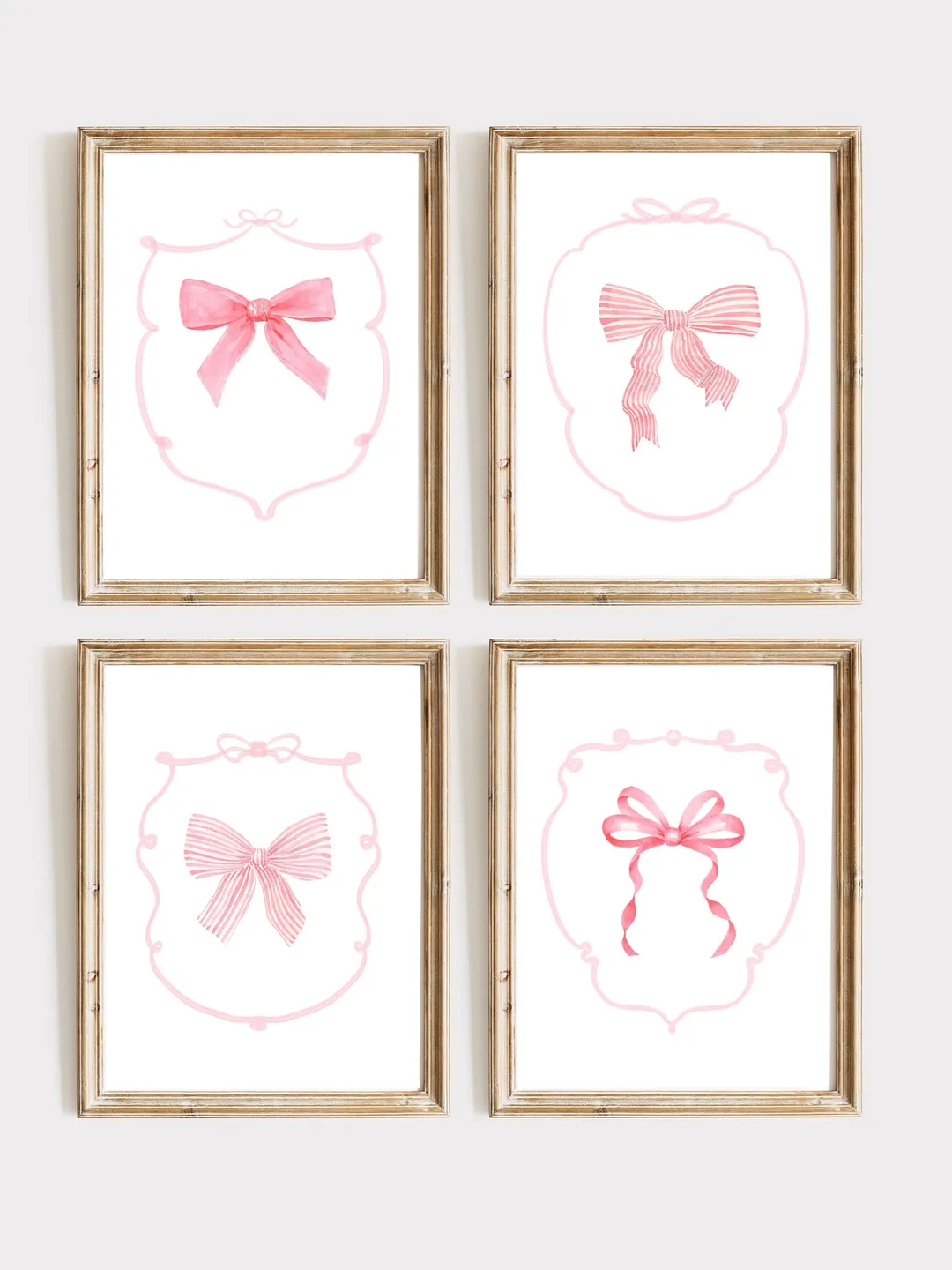Pink Bow Set Of 4 Watercolor Digital Download, Nursery Decor, Girls Room Print, Baby Bow Art, Watercolor Bow Art, Girls Birthday Gift