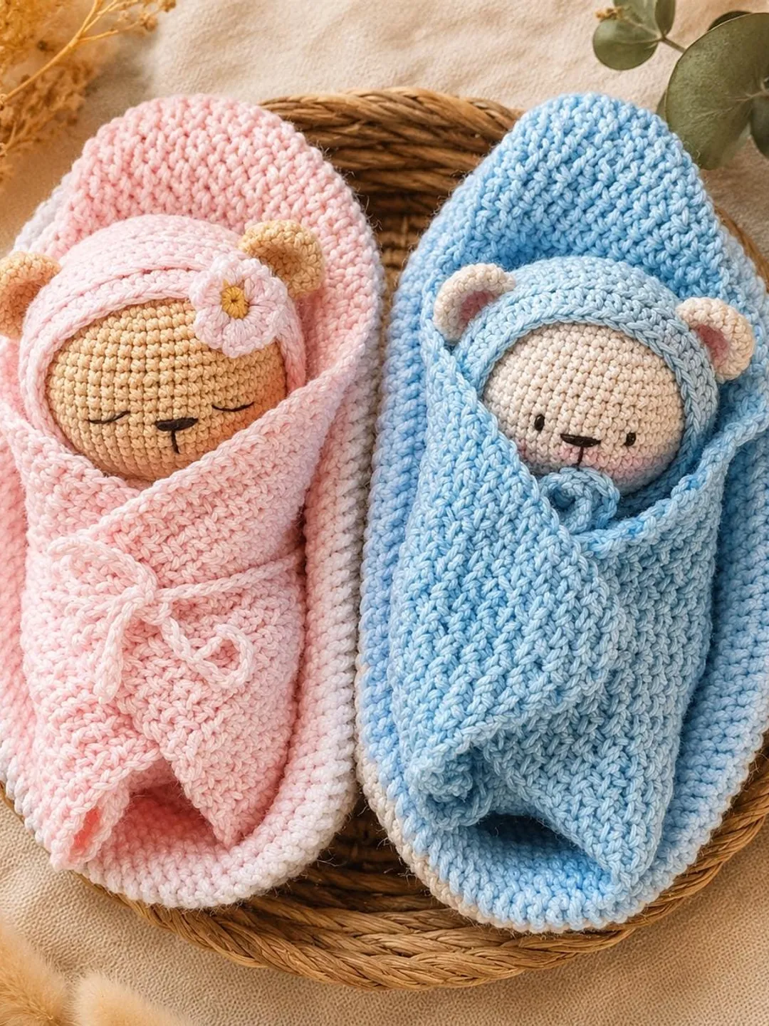 Amigurumi Bear Lovey Crochet Pattern, Sleeping Baby Bear Security Blanket PDF, Baby Shower Gift, Nursery Decor, Pink or Blue