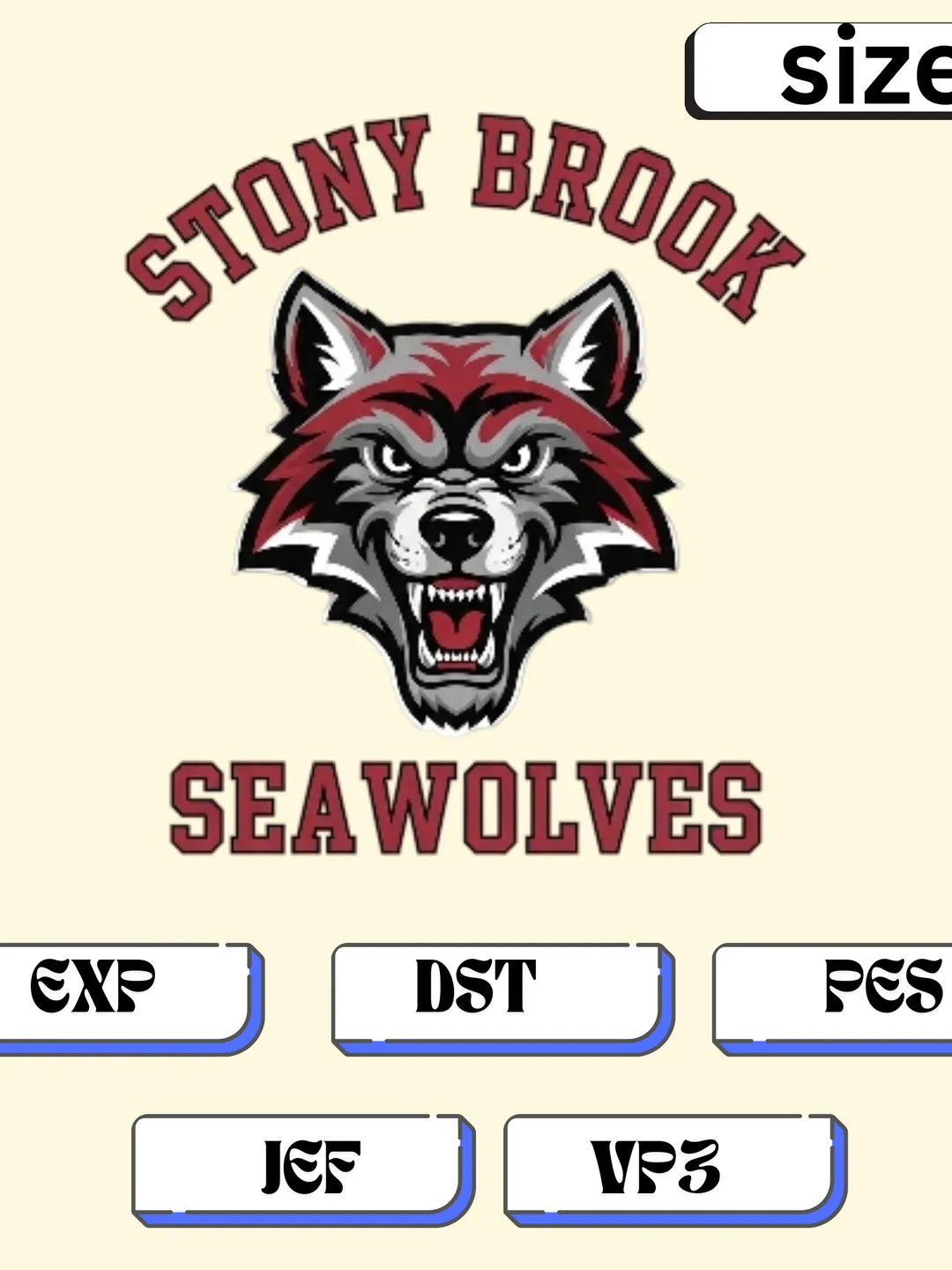 Stony Brook Seawolves Logo Embroidery Pattern | Multi-Size Machine Digitized File | DST, PES, JEF, EXP, VP3
