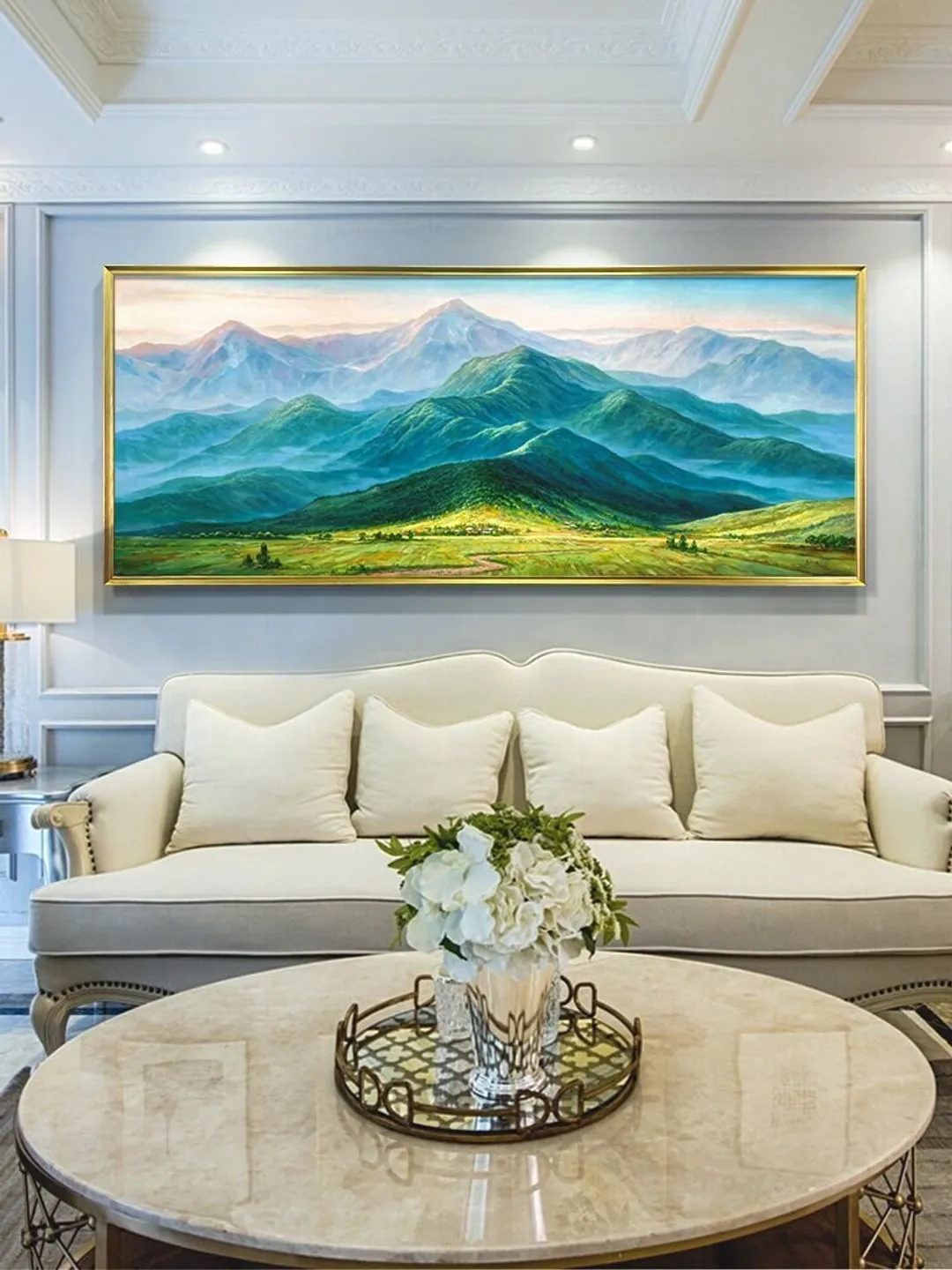 Original Landscape Oil Painting On Canvas, Green Mountains Painting, Realistic Art of Field Scenery, Summer Decor, Large Wall Art,Home Decor