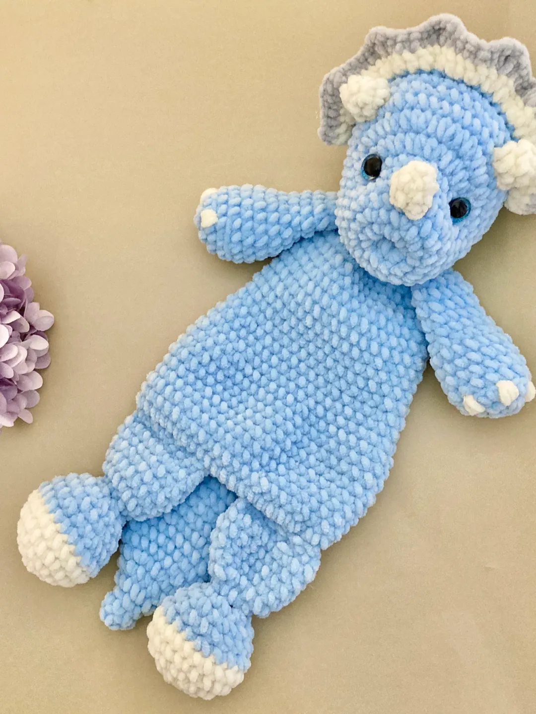 Crochet triceratops pattern Amigurumi dinosaur pattern Crochet plushies pattern Crochet baby lovey pattern Crochet snuggler pattern Crochet cuddler pattern